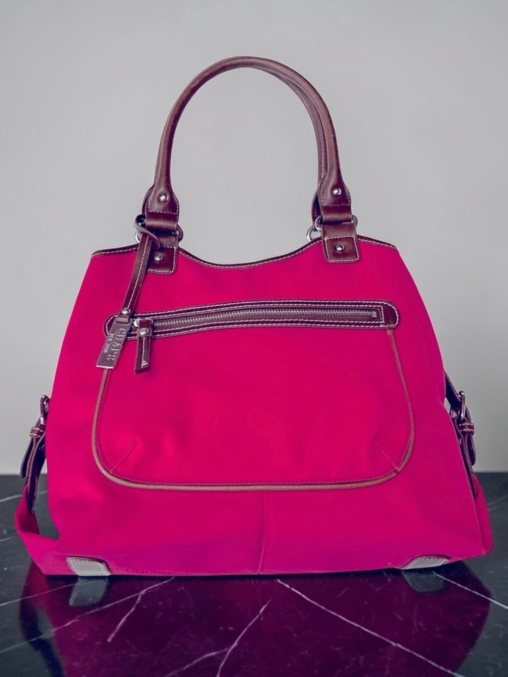 Y2K Vintage Chaps Hot Pink Fucia Nylon Shoulder Hand Bag